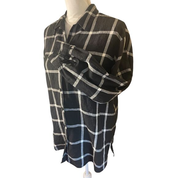 VTG Talbots Womens Plaid Linen Button Down Shirt Sz 10P Black Coastal Classic - Picture 8 of 12